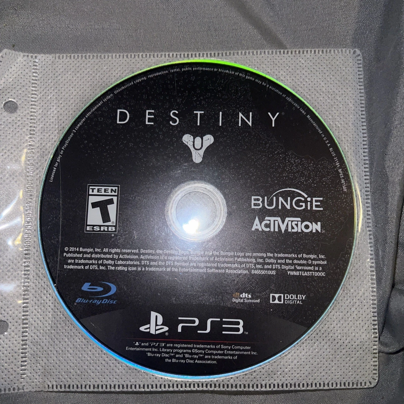 Destiny Bungie -PS3 blu ray disc NO MANUAL NOT IN ORIGINAL CASE